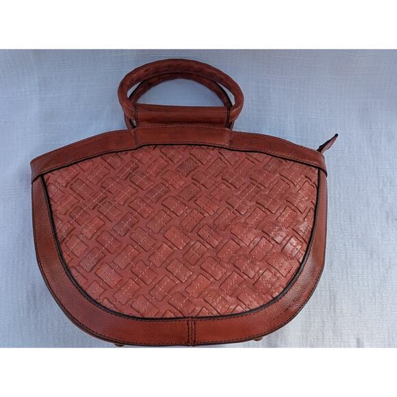 Patricia Nash Burnt Coral Oliena Braided Stitch Leather Satchel NWOT - Picture 6 of 9